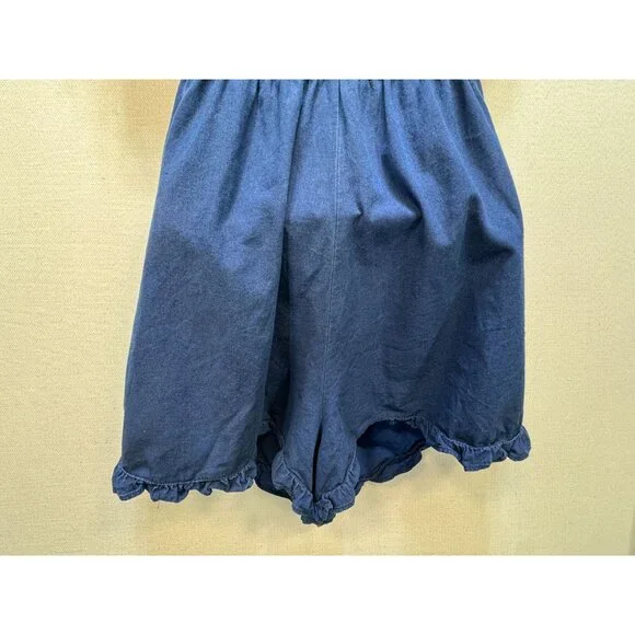 American Eagle Outfitters Womens Smocked Sexy Denim Romper Size L Navy Cutout - Picture 9 of 11